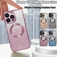 thumbnail image 4 of for iPhone 15 Pro Max Case Glitter Magnetic Compatible with MagSafe Full Camera Lens Protection Luxury Plating Cute Bling Clear Shockproof Slim Phone Case for Women Girls, Pink, 4 of 14