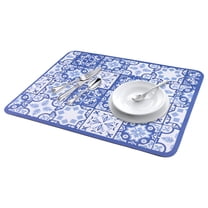 Diatomaceous Stone Dish Drying Mat, Floral Dish Mat Drying Kitchen Mat, Dishes, Cups, and Utensils Dark Blue 19.7*15.7 inch