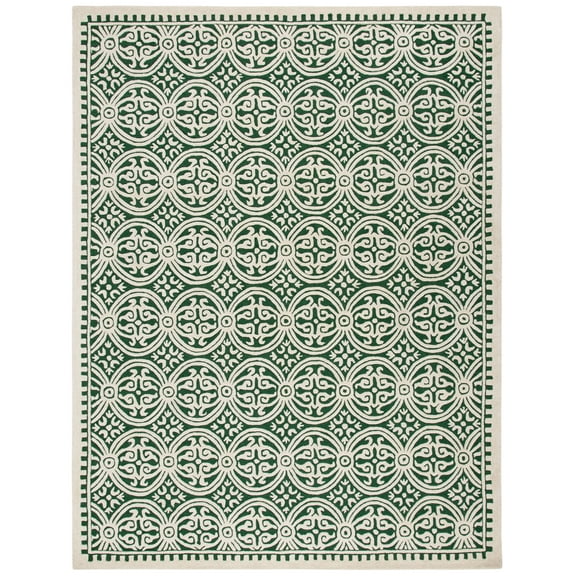 SAFAVIEH Cambridge Leslie Geometric Wool Area Rug, Dark Green/Ivory, 9' x 12'