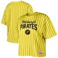 thumbnail image 3 of Women's-New Era  Gold Pittsburgh Pirates City Connect Multiplier Pinstripe Cropped T-Shirt, 3 of 6