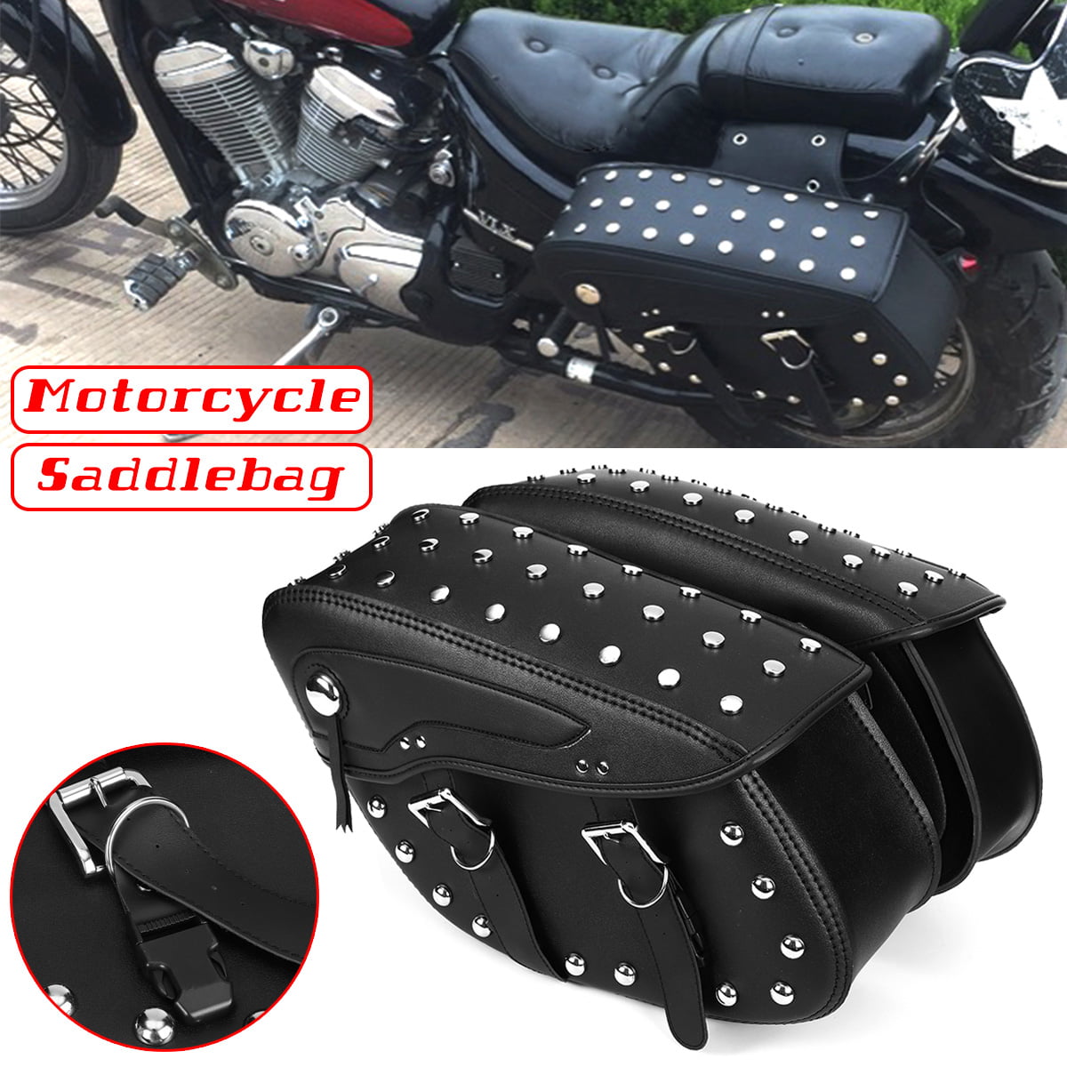 Universal Motorbike PU Leather Seat Side Rear Storage Bag Moto Accessories Black