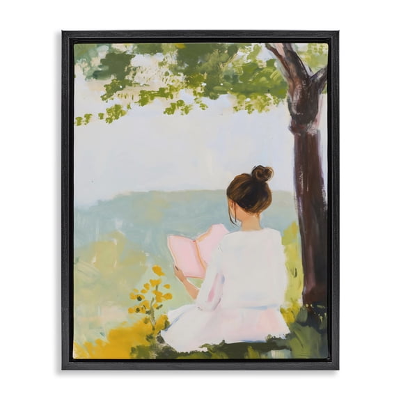 Stupell Industries Girl Reading in Nature Black Framed Floater Canvas Wall Art, design by The Prints Vibe