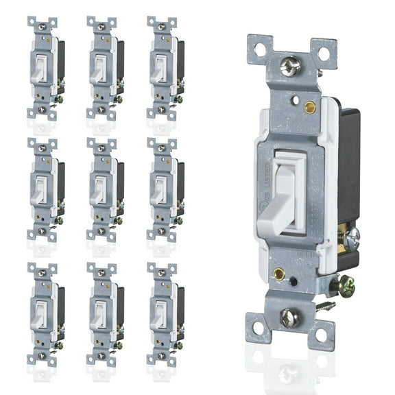 Faith 3 Way Toggle Switch White Residential Grade Standard Wall Electrical Switch, 15 Amp, Grounding Screw, 120V/277V, 10 Pack