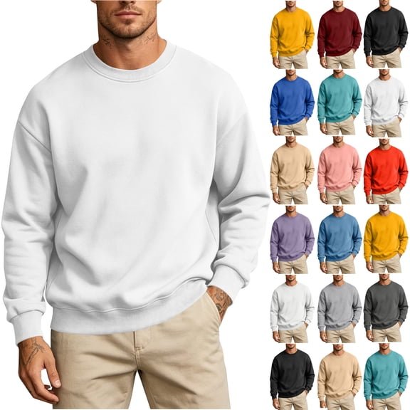 Mens Oversized Fleece Crewneck Sweatshirt Long Sleeve Shirts Pullover | Soft Fleece Crewneck Sweatshirt;Fall Outfits Winter Fashion Work Tops Outwear Warm
