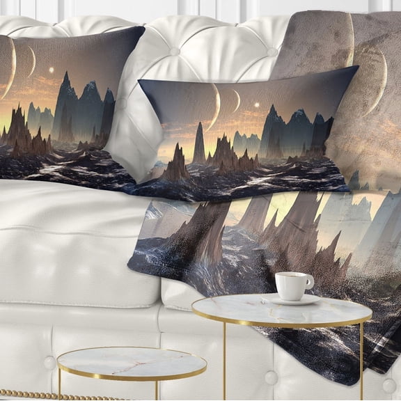 Designart Alien Planet with Mountains - Contemporary Throw Pillow - 12x20