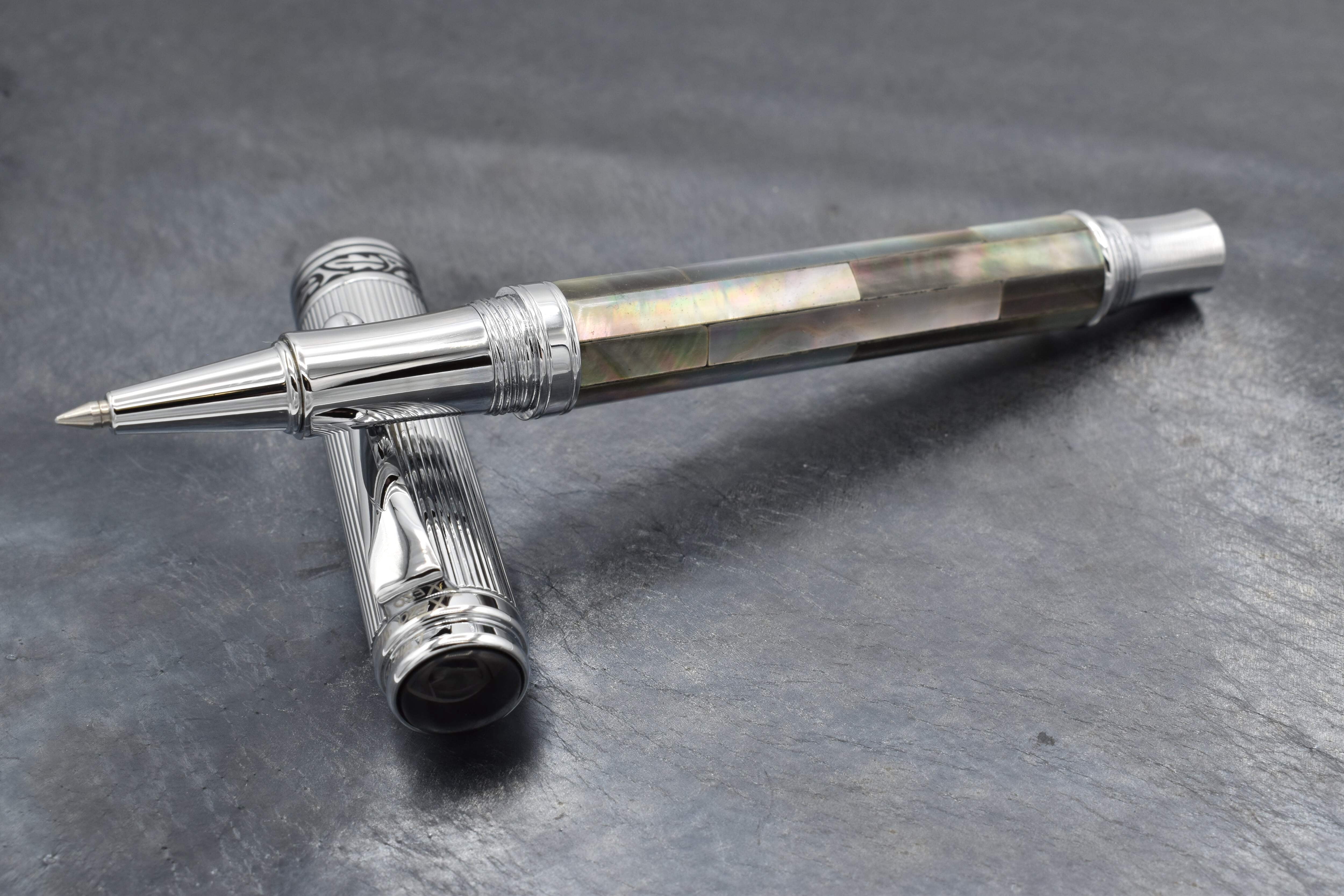 Xezo Xezo Maestro® Black Mother of Pearl Rollerball Pen - Chrome Plated