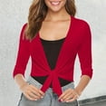 thumbnail image 4 of Bolero Shrug Cardigans for Women 2025 Summer Lightweight 3/4 Sleeve Sheer Mesh Tie Front Cropped Cardigan, 4 of 6