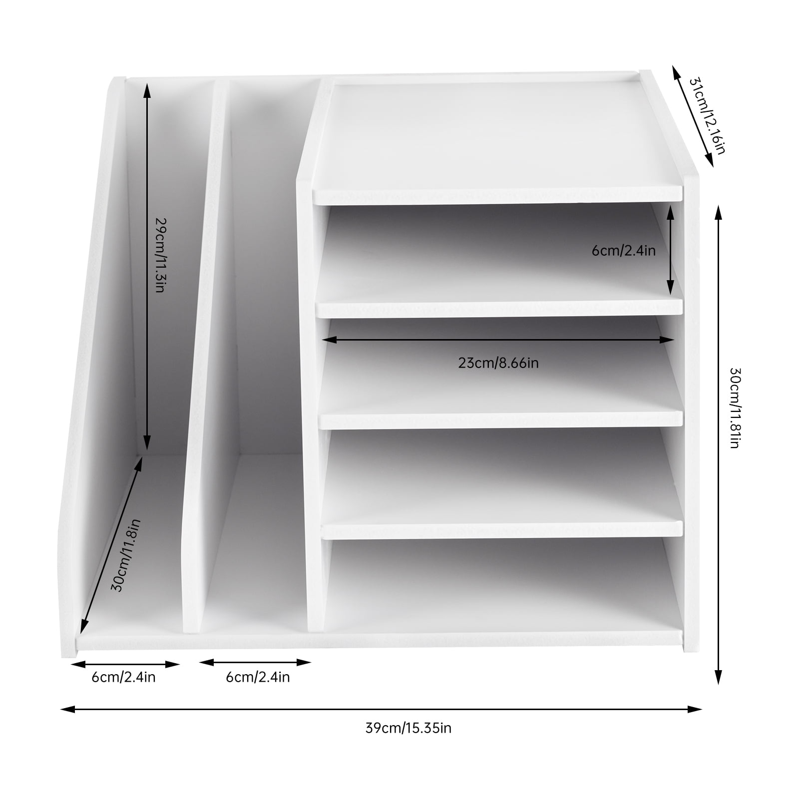 4 Tier Desk Organizer for Office, Desktop Storage Cabinet File Holder with 2 Side Storage Cabinets, Storage Organizer Filing Case for Office Bedroom Home, (White)