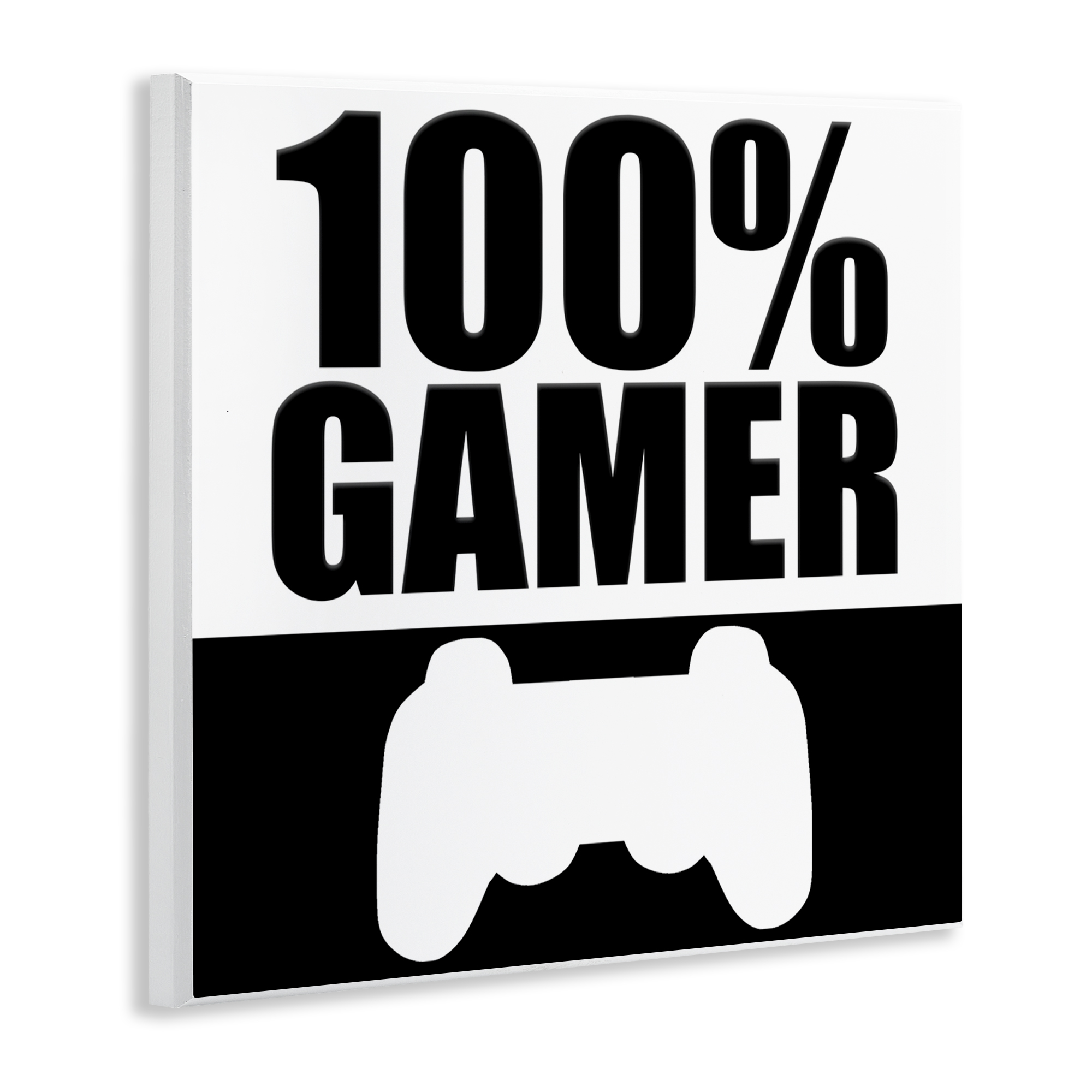 100% Gamer Black & White Wall Plaque Art, design by Kim Allen