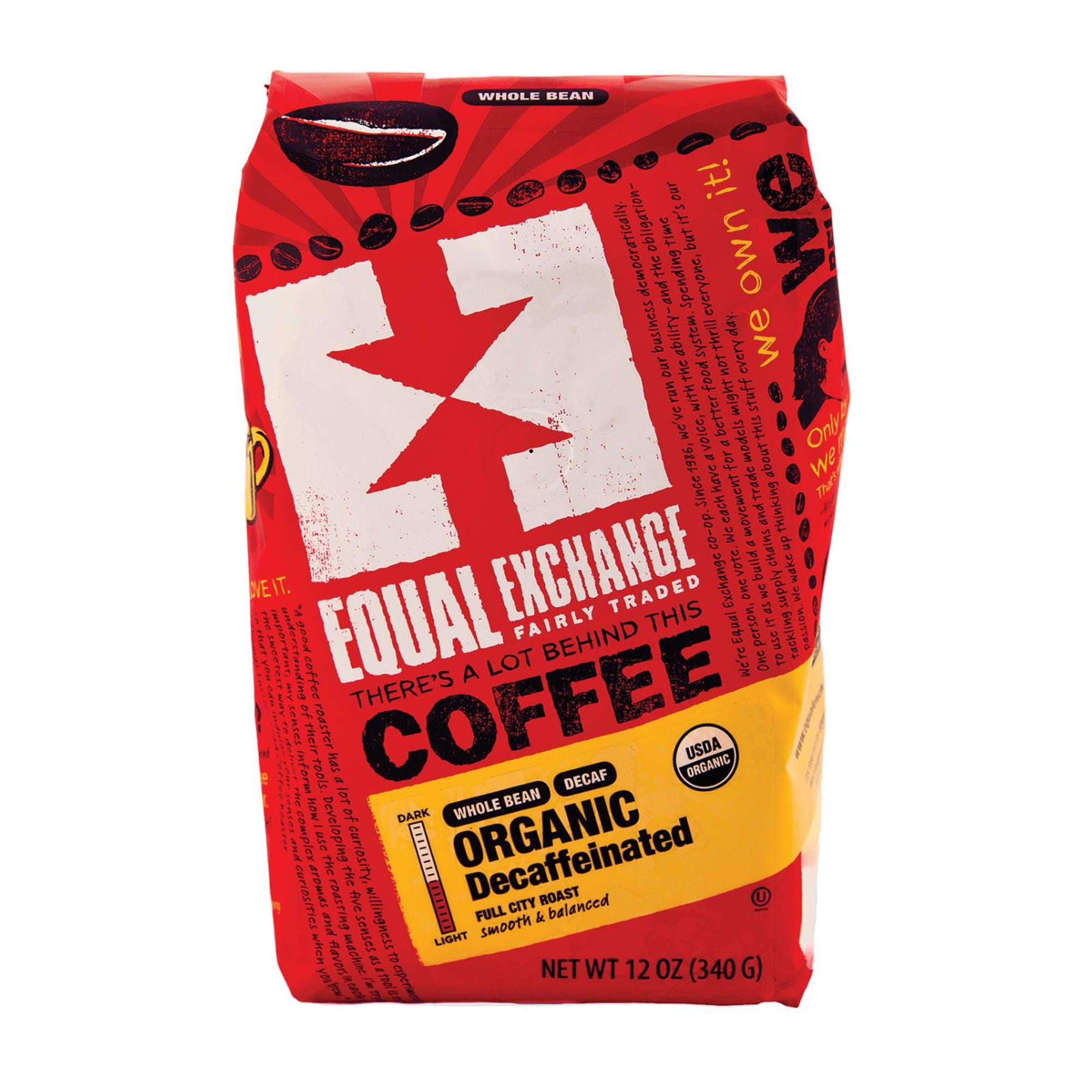 Equal Exchange Organic Whole Bean Decaffeniated Coffee, 12 OZ