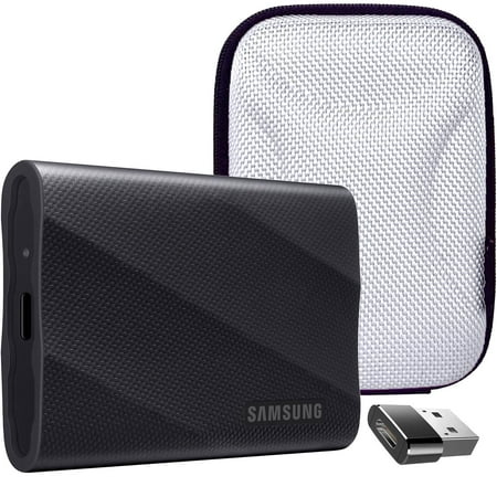 Samsung MU-PG4T0B/AM T9 4TB Portable SSD, USB 3.2 Gen 2x2 2,000 MB/s speed, Black Bundle with Hard Shell Case & Converter Adapter Type C Adapter, Type-C USB C Female To USB2.0 USB 2.0 A Male