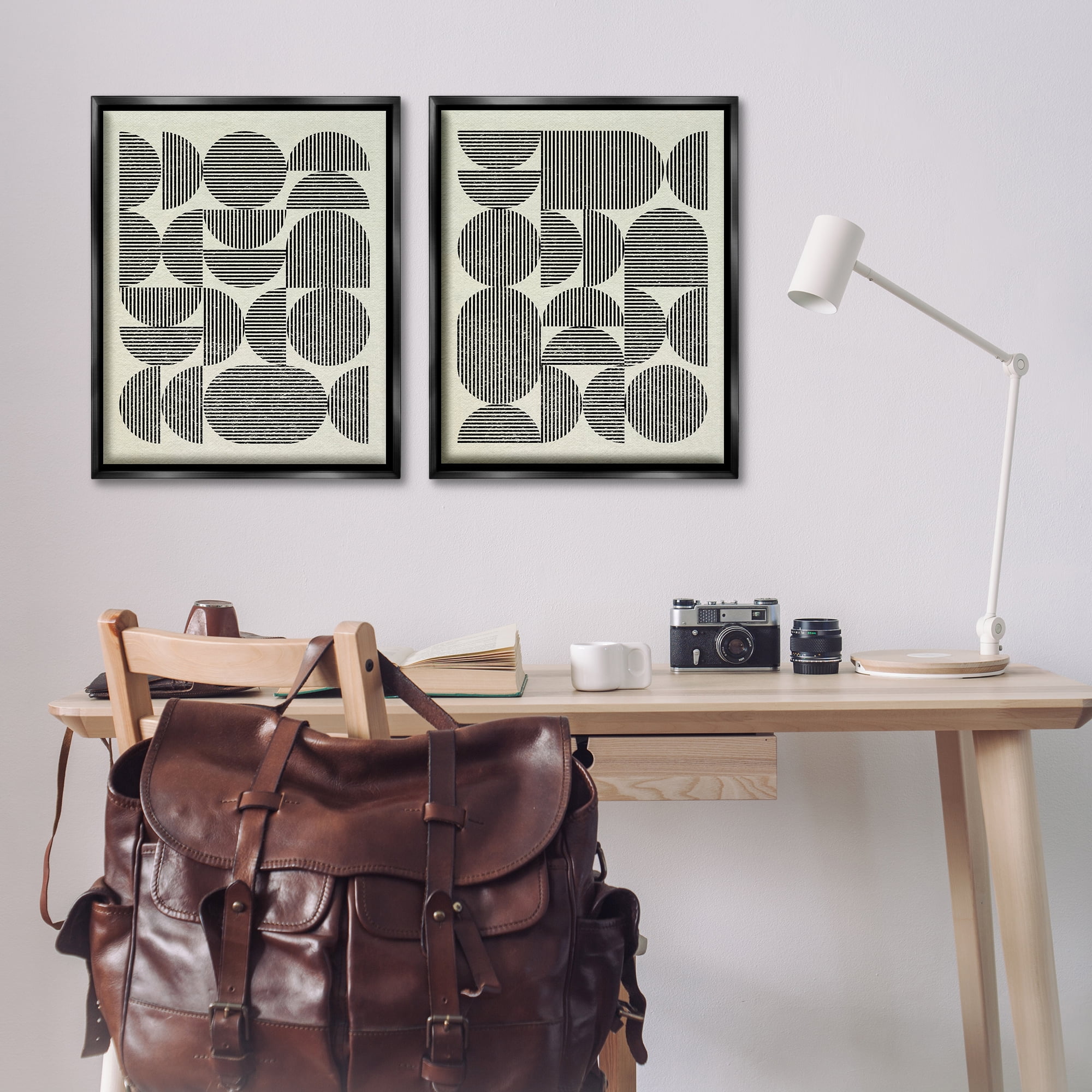 Stupell Industries Minimalist Modern Geometric Abstract Painting Black Floater Framed Canvas Art Print Wall Art, 31 x 25, Set of 2