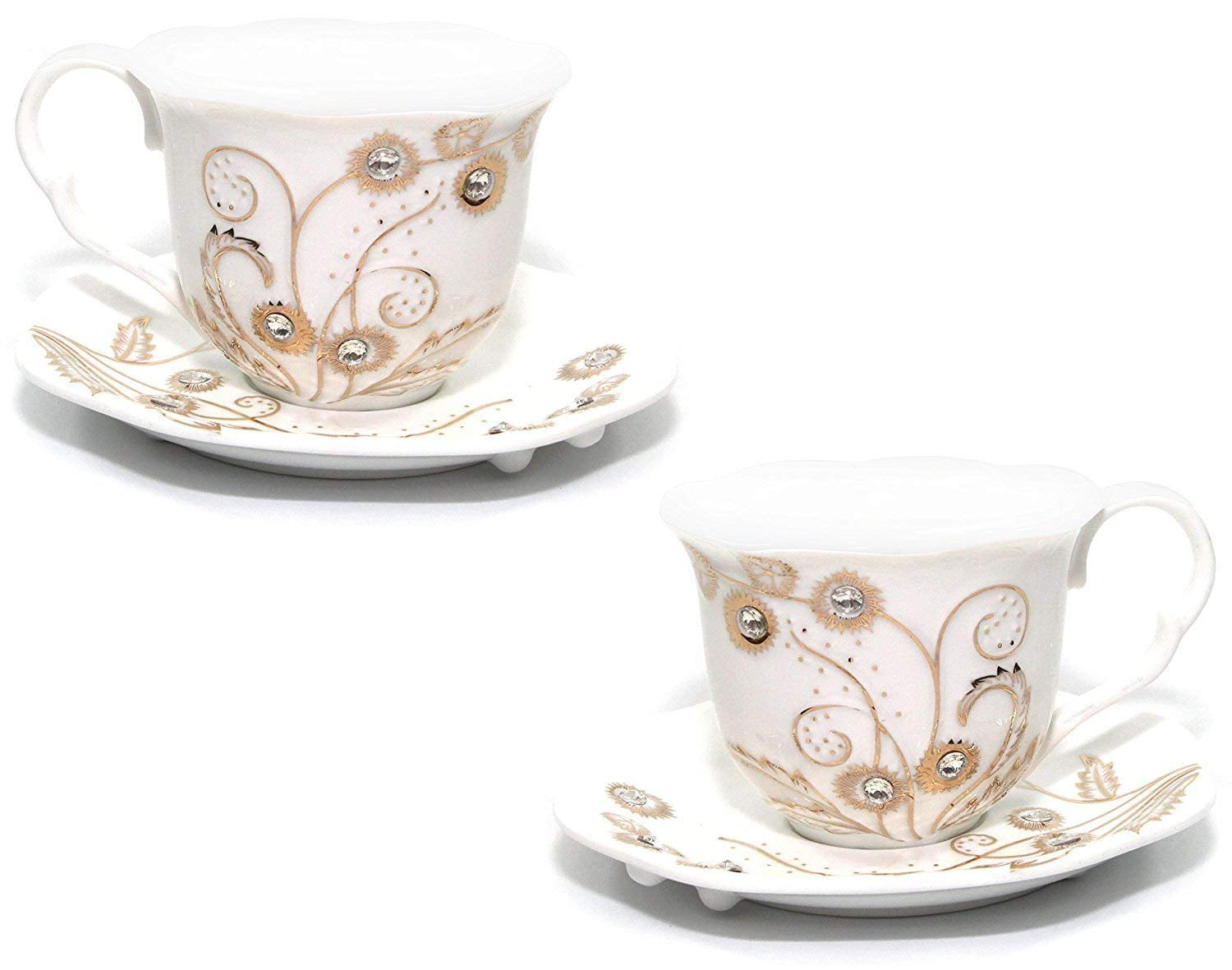 Royalty Porcelain 2-pc Rococo Swarovski Collection Tea / Coffee 8-Oz Cup Set