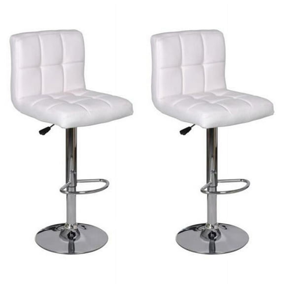 Kitchen Height Adjustable Bar Stools - White - 2 Piece