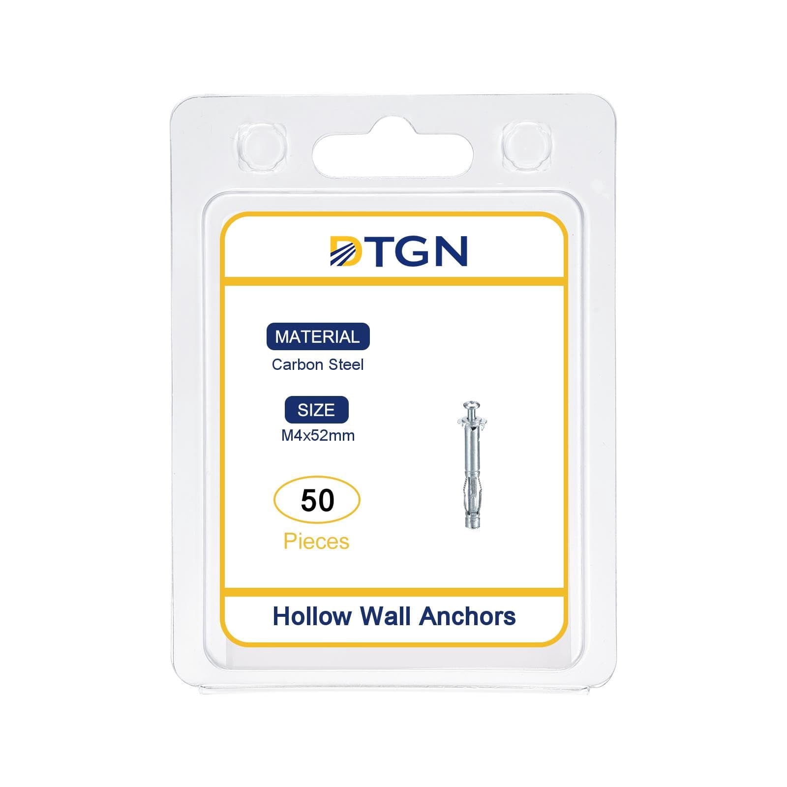 M4x52mm Hollow Wall Anchors - 5 Pack - Good for Hollow Wall Plaster Walls - Carbon Steel Hollow Drywall Anchors Screws, Silver