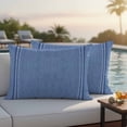 thumbnail image 4 of Blue Outdoor Waterproof Pillow Covers, Farmhouse Vintage Abstract Linen Texture Striped Decorative Rectangle Throw Pillowcase Sofa Cushion Sham for Patio/Couch/Chair, 20"x12" 2 Pack, 4 of 8