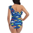 thumbnail image 5 of Gukieu Submarines And Whales Print One-shoulder Ruffled One-piece Swimsuit with Removable Chest Pads and Tummy-control Swimsuit for Women-Medium, 5 of 6