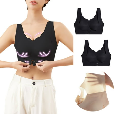 

ERTUTUYI Womens 2PCS Seamless Rimless Tank Style Bra Beauty Chest Pads Bra Daily Sport Underwear Black XXL
