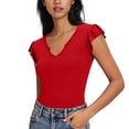 thumbnail image 2 of TAGOLD Womens Short Sleeve V-Neck Blouses & Shirts 1/4 Sleeve V Neck Stretch Breathable Summer Top, 2 of 5