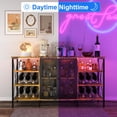 thumbnail image 1 of Farmhouse Wine Bar Cabinet with LED Light – 55 Inch Rustic Brown Metal Sideboard, Mesh Doors, Coffee Station, Wine Rack, Glass Holder, Freestanding Liquor Storage – Color: Brown, 1 of 7