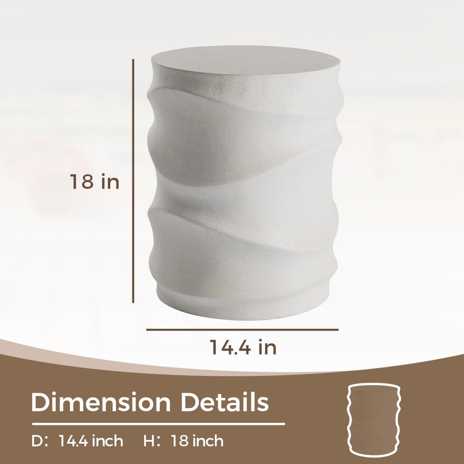 MOALCOFER 18" Concrete Outdoor Side Table, Round Accent End Table for Patio, Small Garden Stool or Plant Stand, Indoor/Outdoor Use,White