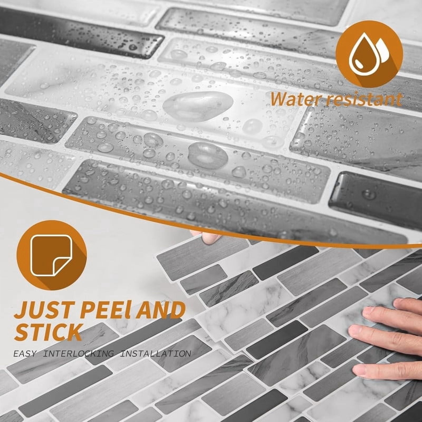 Easy4Home 10Pcs 3D Peel and Stick Backsplash 12"x12" Self-Adhesive Wall Tile for Kitchen Bathroom, Marble Gray