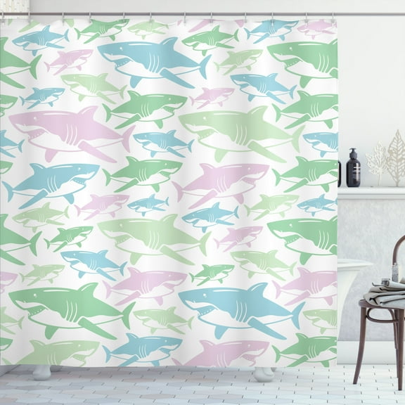 Ambesonne Shark Shower Curtain, Underwater Fish Art Pattern, 69"Wx84"L, Pistachio Green