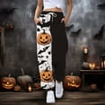 thumbnail image 2 of CONZONE Halloween Casual Pants for Women Baggy Elastic Waist Drawstring Joggers for Women Hallowmas Printed Wide Leg Trousers with Pockets, 2 of 5