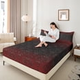 thumbnail image 4 of Homewish Rustic Victorian Floral Twin Sheet Sets,Red Black Damask Twin Fitted Sheet,Baroque Flower Flat Sheet For Adult,Breathable Home Decor,3-Piece, 4 of 7