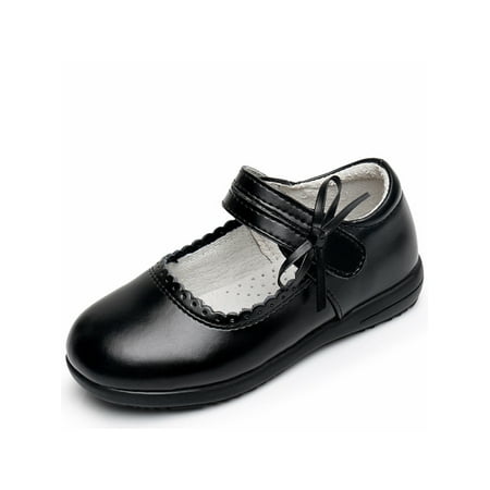 

Sanviglor Girls Sandals Closed Toe Mary Jane Flat Bow Decor Flats Show Non Slip Breathable Princess Shoes Wear Resistant Magic Tape Uniform Shoe Black 5Y-5.5Y