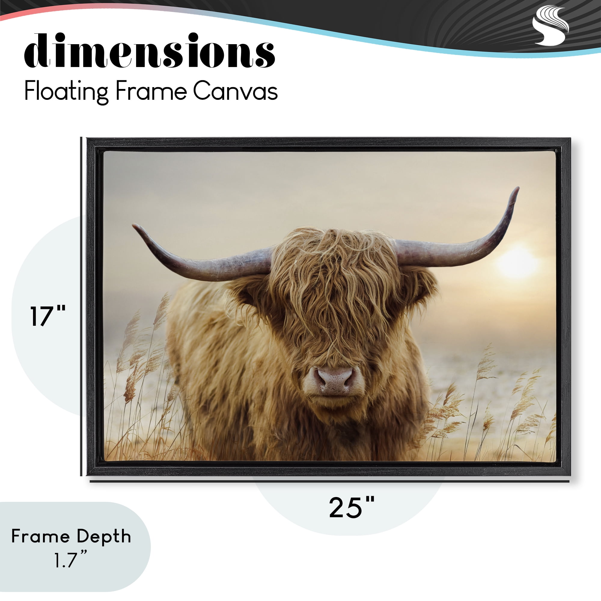 Stupell Industries Highland Cow & Warm Sunset Black Framed Floater Canvas Wall Art, design by CAD Designs