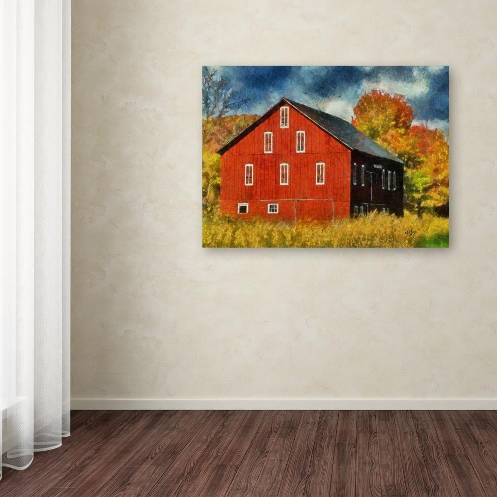 Trademark Fine Art "Red Barn In Autumn" Canvas Art by Lois Bryan