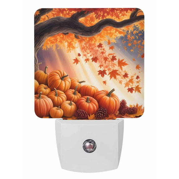 Fall Night Lights Auto Sensor Harvest Pumpkin Plug-in LED Nightlights Dusk to Dawn for Living Room, Bedroom, Hallway, Stairways Thanksgiving Wall Decor, Autumn Forest Maple Leaf Night Light