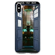 DistinctInk Clear Shockproof Hybrid Case for iPhone X / XS (5.8" Screen) - TPU Bumper, Acrylic Back, Tempered Glass Screen Protector - Open TARDIS - It's Bigger on the Inside