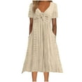 thumbnail image 3 of ZVAVZ Womens Summer Dresses 2025,Ladies Petal Sleeve Solid Color Midi Dresses Fashion Round Neck Eyelet Flowy Dress Khaki,S, 3 of 7