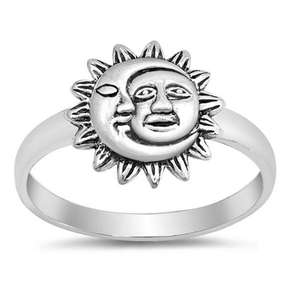 Sun Moon Universe Space Ring .925 Sterling Silver Band Jewelry Female Male Unisex Size 4