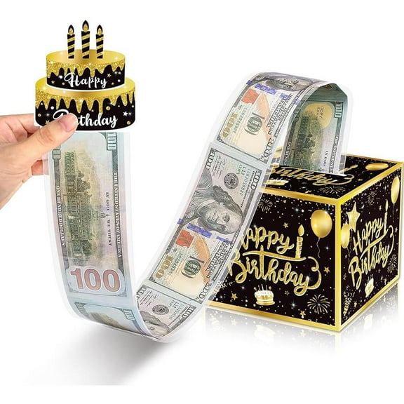Birthday Money Box for Cash Gift Pull, Surprise Money Roll Gift Box with Pull Out Card and 30 clear Bags DIY Set, Funny Ways to Give Money as Gift for Parents, Lovers, Friends