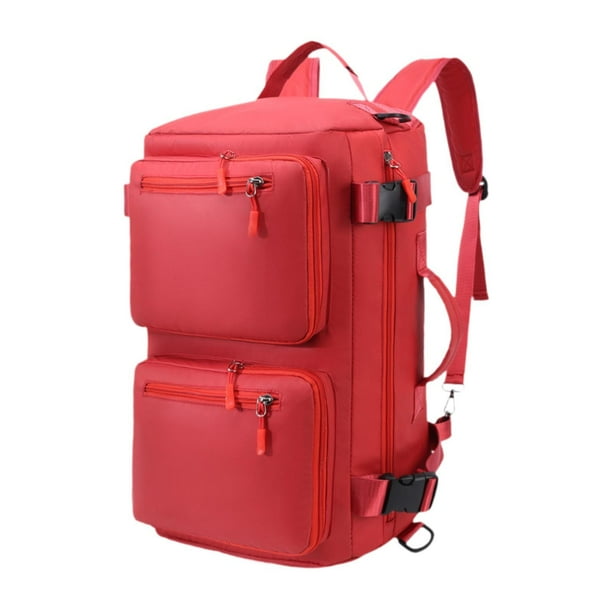 Mochila de viaje de gran capacidad con múltiples bolsillos para hombres y mujeres, mochila de moda Rojo