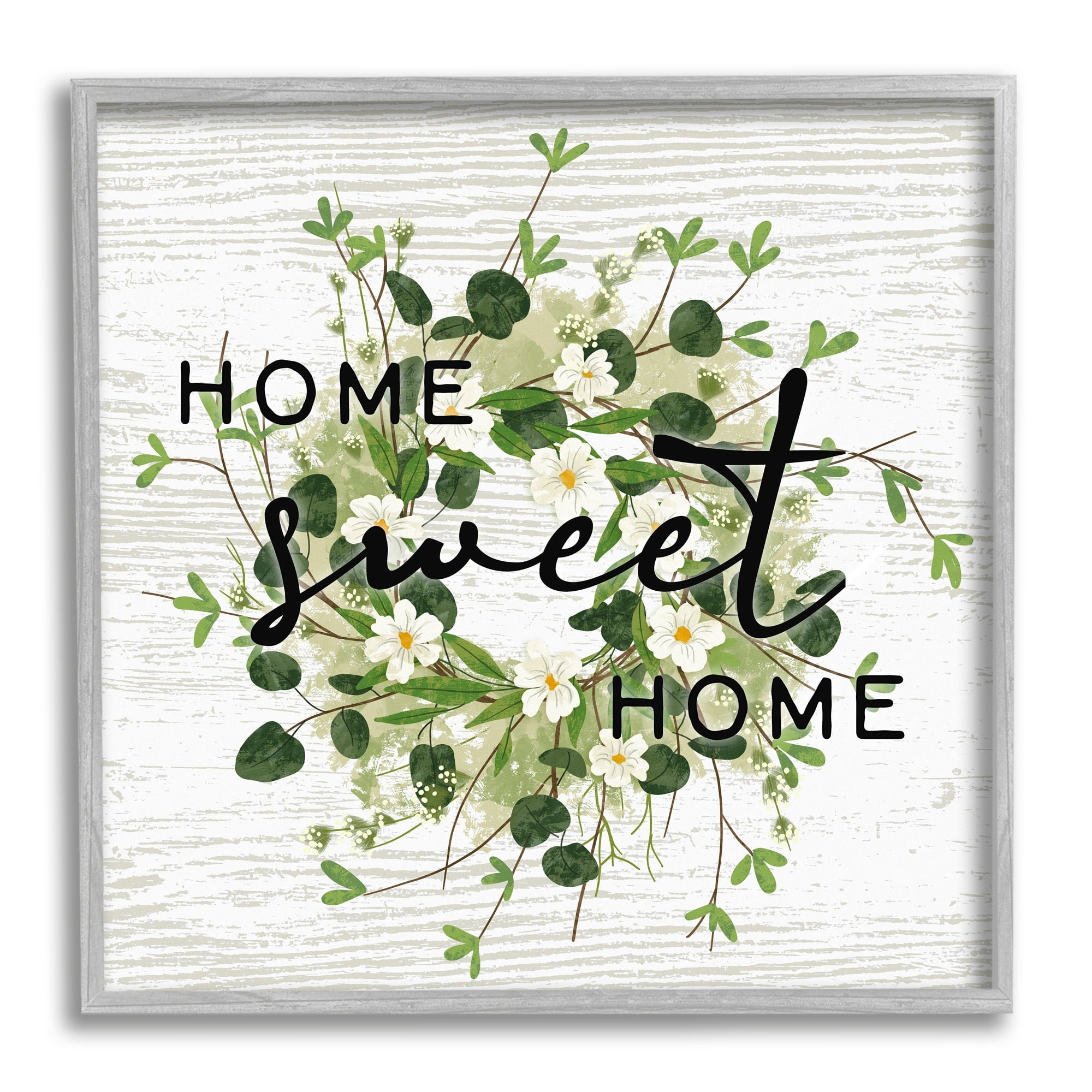 Stupell Industries Sweet Home Rustic Pattern Botanical Blossom Wreath Graphic Art Gray Framed Art Print Wall Art, Design by Ziwei Li