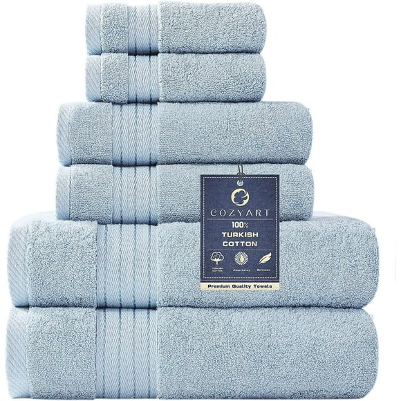 Juego de toallas COZYART, algodón turco, color beige, 650 g/m², 6 piezas