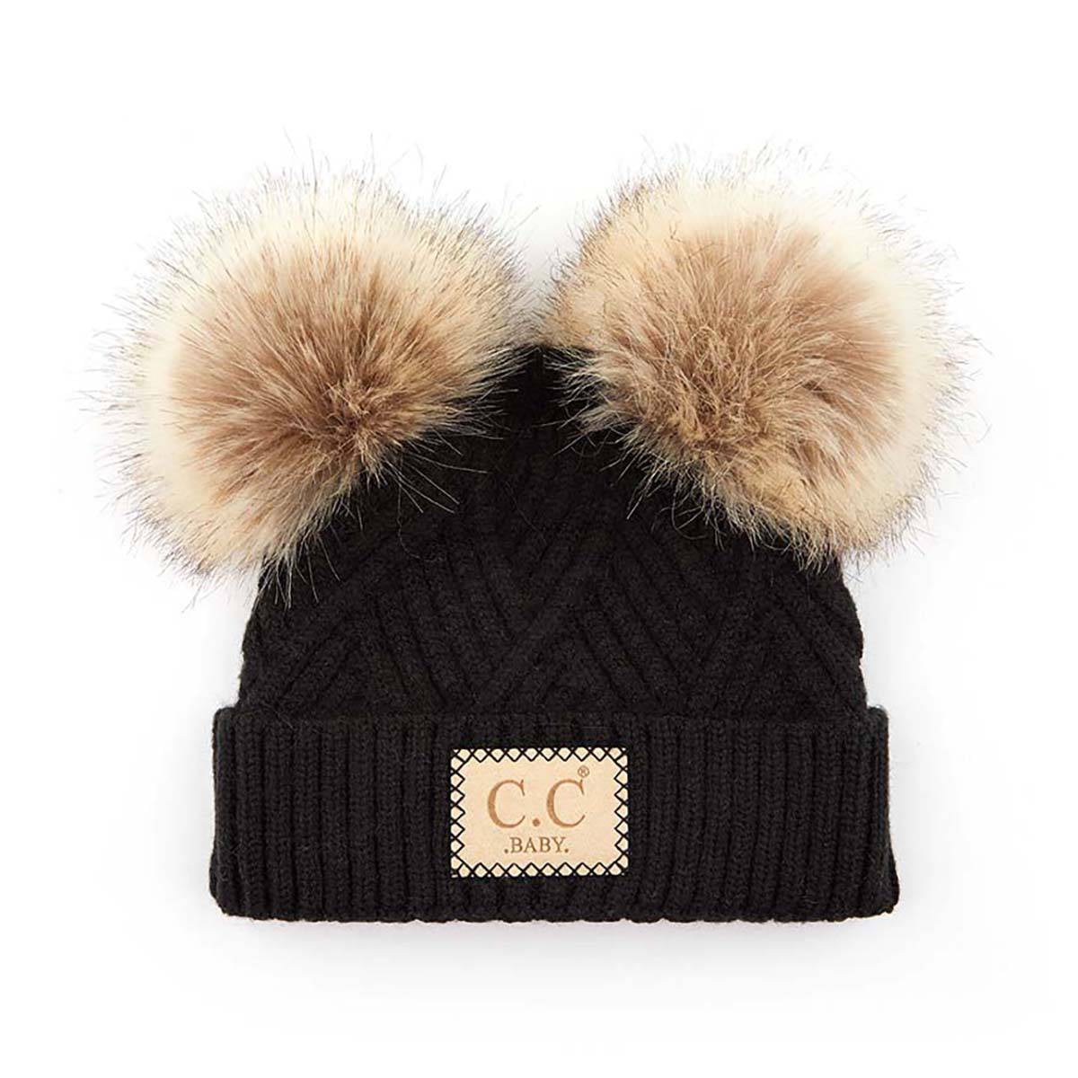 CC Baby Double Pom Winter Beanie - Criss-Cross Pattern, Fits Newborn to 9 Months, Soft & Cozy Baby Hat with Plush Pom, Authentic CC Brand - Soft, Warm Hats for Babies and Toddlers - Cozy Winter Wear