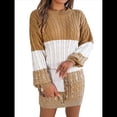 thumbnail image 3 of Vestido Elegante de Punto con Mangas Farol y Patchwork para Mujer, Otoño-Invierno Caqui L, 3 of 9