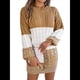 thumbnail image 3 of Vestido Elegante de Punto con Mangas Farol y Patchwork para Mujer, Otoño-Invierno Caqui L, 3 of 9