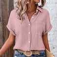 thumbnail image 2 of Yigetop Short Sleeve Button Up Women, Womens Short Sleeve Summer Shirts Batwing Sleeve Pocket Patched Shirt Collared Tops Dressy Casual V Neck Blouses Button Up Shirts Women Pink L, 2 of 9