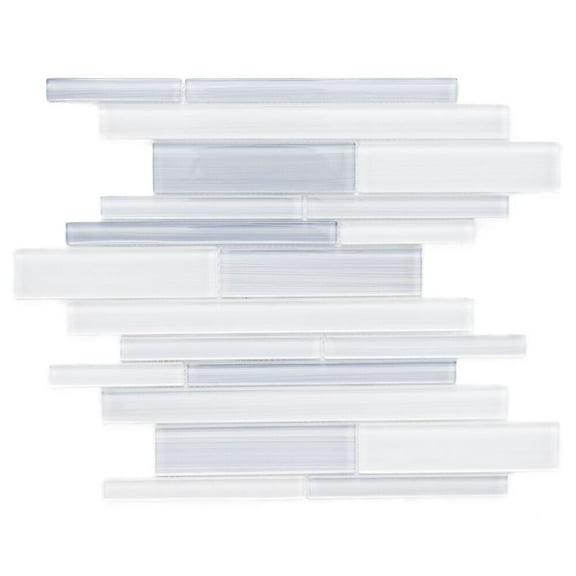 The Tile Life Rebel Brick 12" x 12" White Brushed Glass Mosaic Wall Tile, 1 Sheet