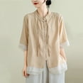 thumbnail image 5 of Mittory Women Cotton Linen Tunic Tops Casual Loose Fit Embroidered Tees Top Shirts Button Down T-Shirt Blouses, 5 of 6