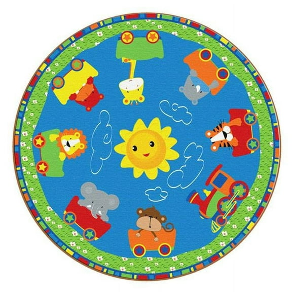 Flagship Carpets CE420- 73W Round Cutie Train Nursery School Rug- 5 ft.