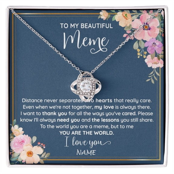 Beautiful Meme You Are The World Necklace, White Love Knot Necklace