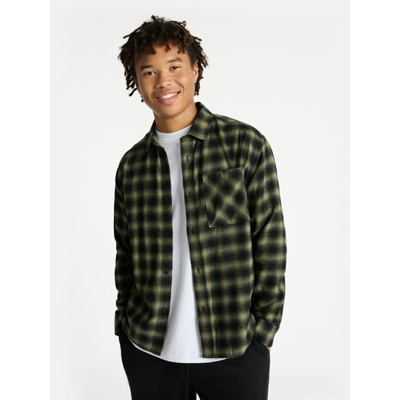 No Boundaries Cotton Long Sleeve Flannel Shirt, Men's & Big Men's XS-5XL