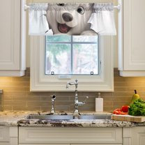 White Bear Face Wall Curtain Valances Farmhouse Design Window Treatment Decor Blackout Rod Pocket for Windows Living Room Kitchen 54" x 18"
